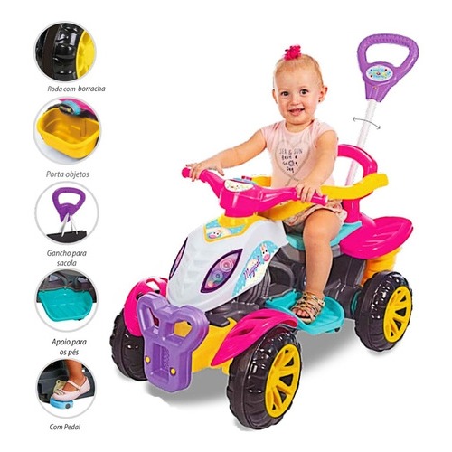 Carrinho Passeio Infantil Quadriciclo Empurrador Pedal Criança Menina Menino - Maral