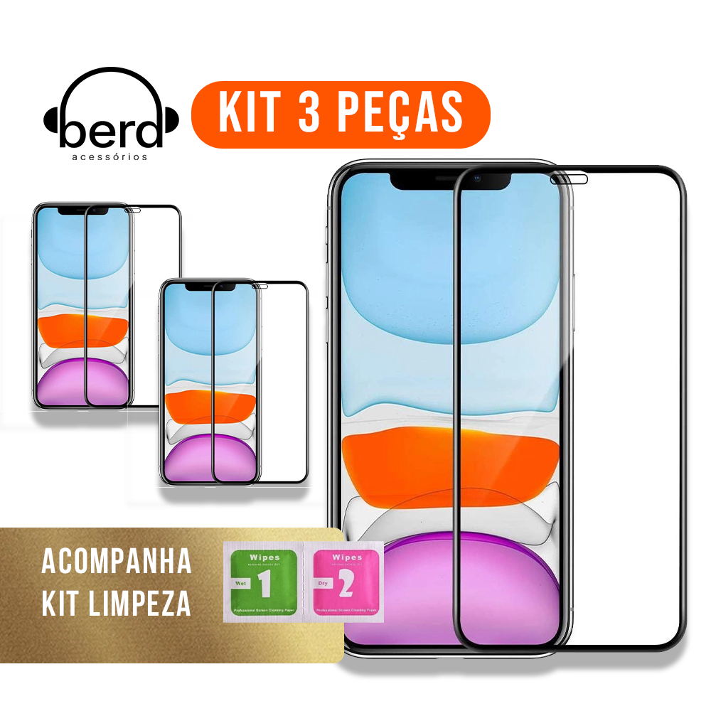 Kit 3 Películas De Vidro Temperado 3D 9H Para Iphone 6/7/8 Plus Xs Xr 11 Pro Max 12 13 14 15 Pro max