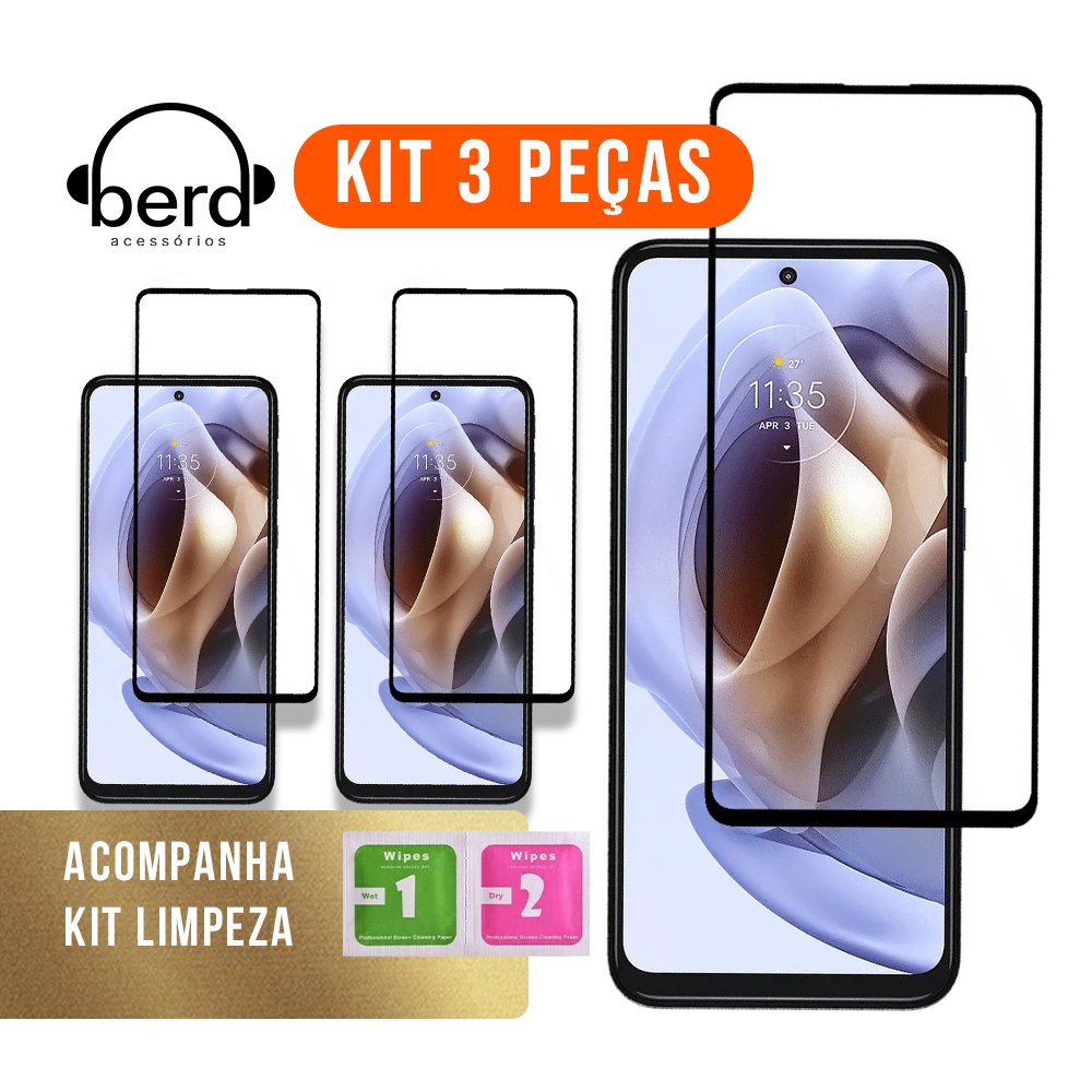 Kit 3 Película De Vidro Temperado 3D/9D Todos Motorola Moto G10 G20 G30 G50 G60 G31 G41 G51 G71 G22 G32 G42 G52 G62 G72 G82 G100