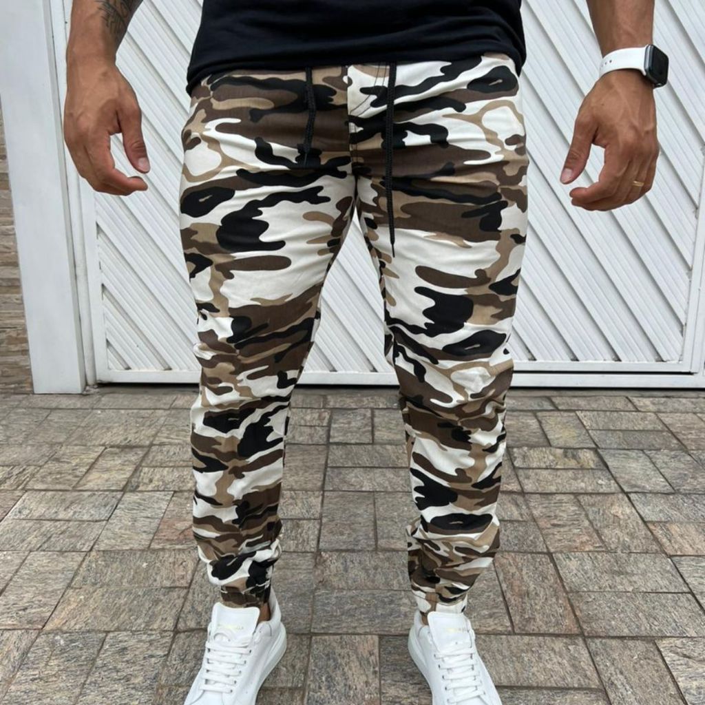 Calça Jogger Camuflado Sarja Estilo Exército Antartica Slim Elástico Skinny na Cintura em Oferta na Shopee