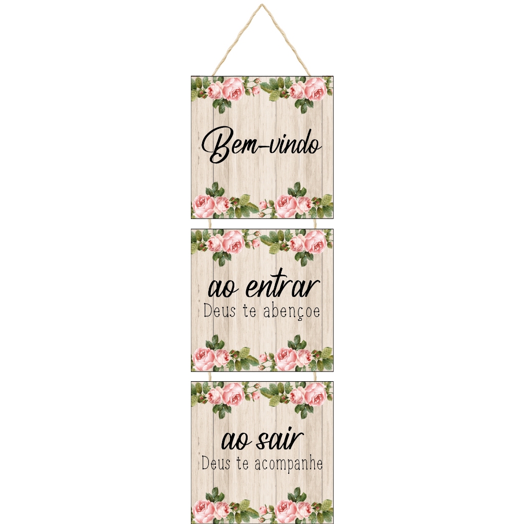 Placa com Corda 3 Peças Bem Vindo ao Entrar Deus te Abençoe em Oferta na Shopee