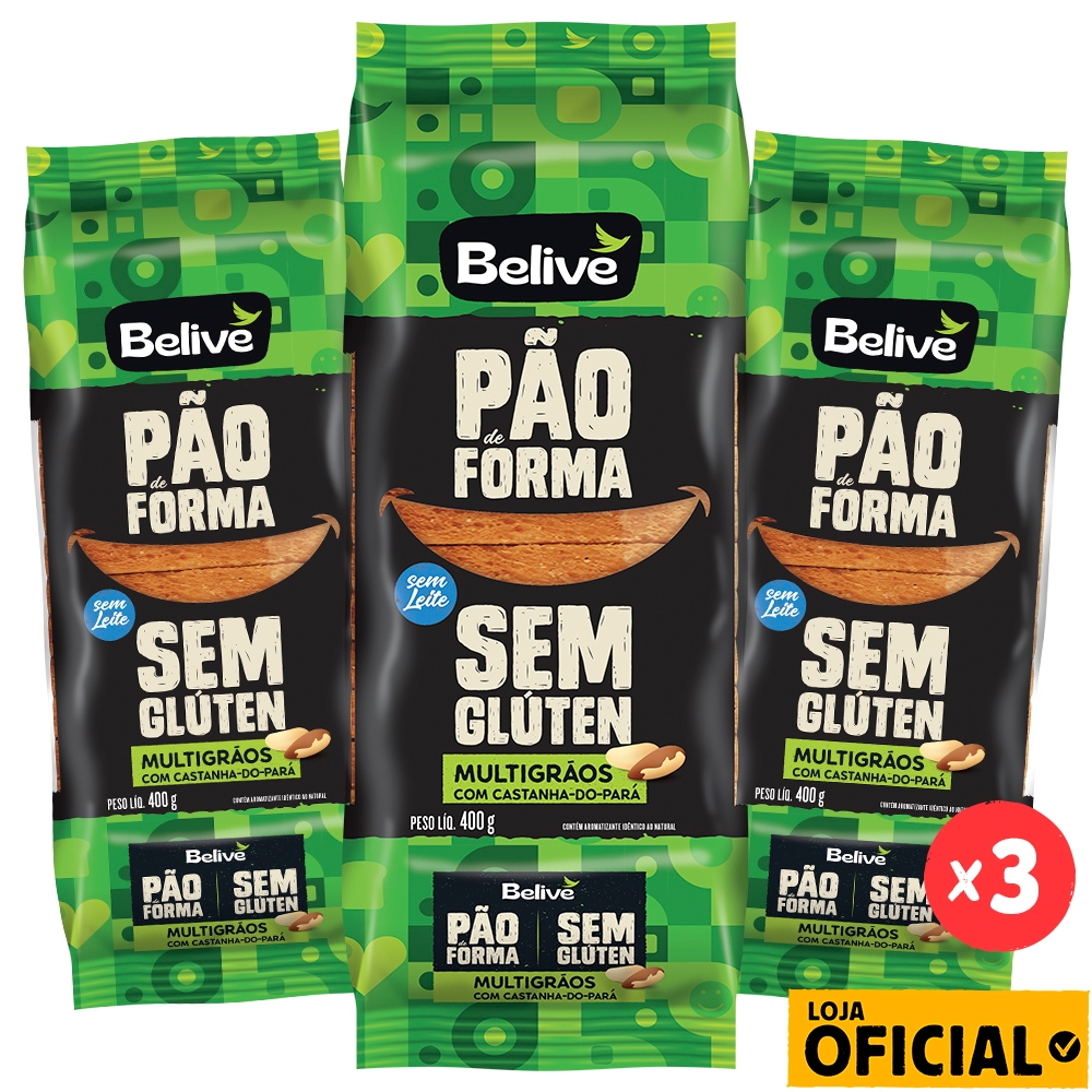 Kit 3 Pães Sem Glúten Sem Leite Multigrãos Belive em Oferta na Shopee