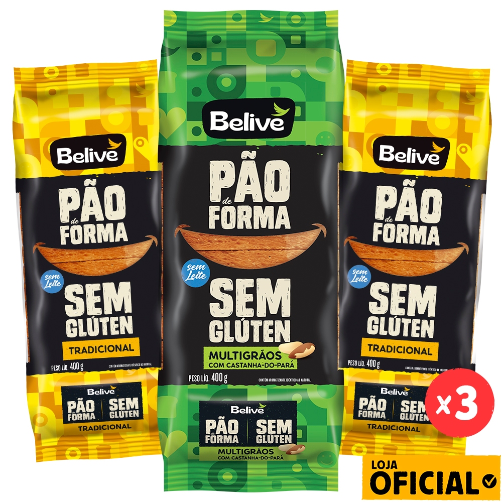 Kit 3 Pães Sem Glúten e Sem Leite Belive em Oferta na Shopee