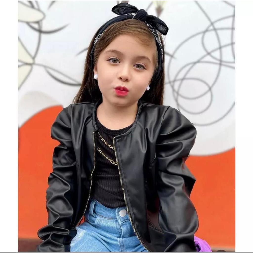 jaqueta infantil de menina manga bufante em couro ecologico promoção em Oferta na Shopee