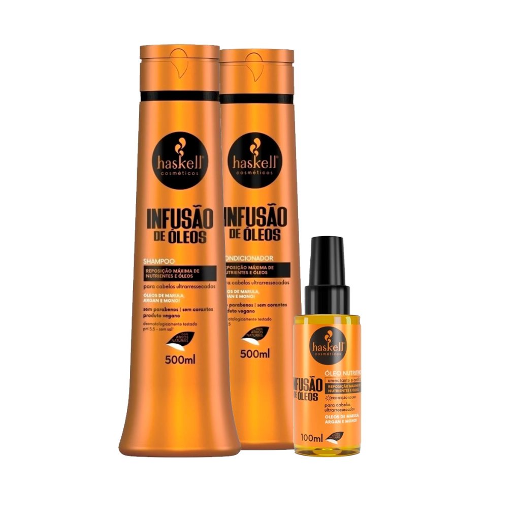 Kit Haskell Infusão De Óleos 500ml Shp/Cond/Óleo Nutritivo