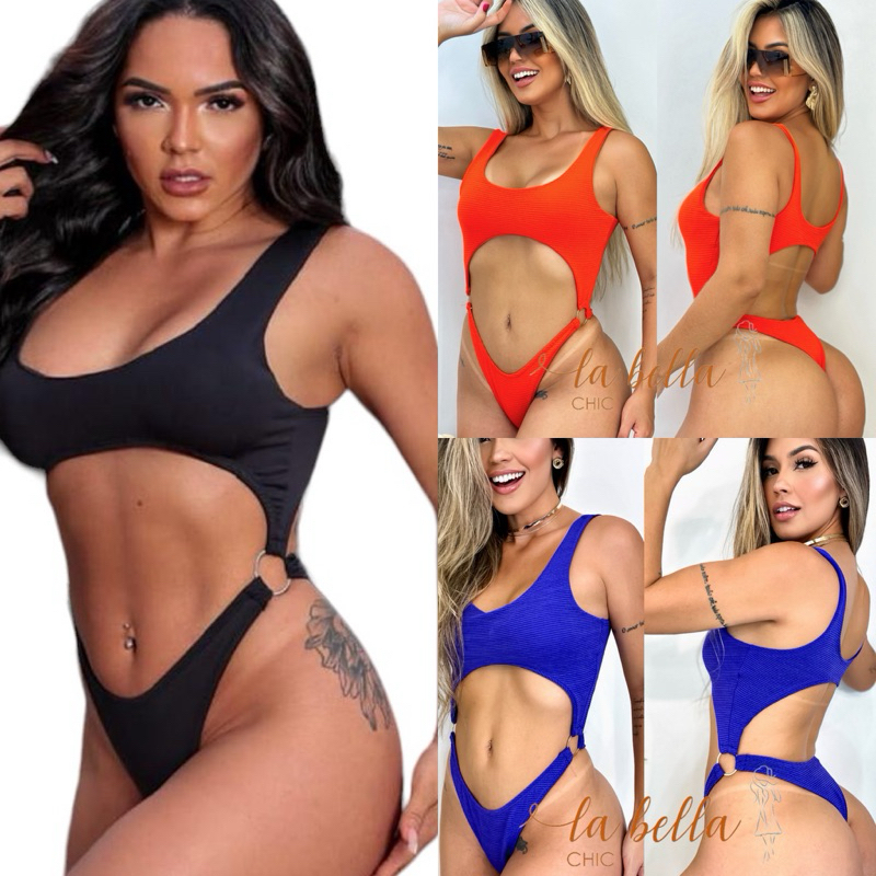 Body Maiô Argola Cavado Gringo Argola Lateral Bojo Biquini Semi Fio Asa Delta Anita Preto