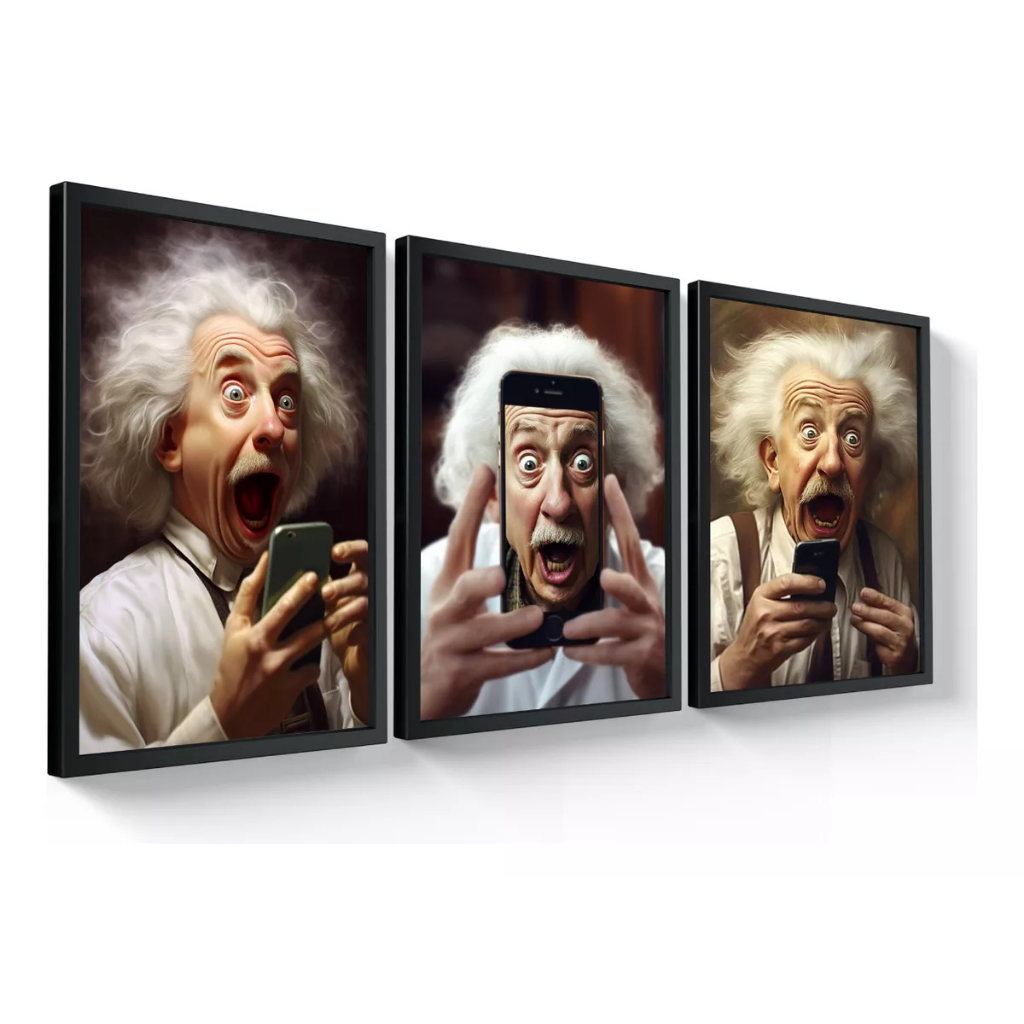 Kit Quadros Albert Einstein Cientista Com Um Celular