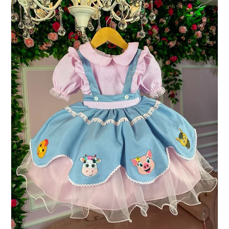 vestido bebê infantil fazendinha vaquinha em Oferta na Shopee