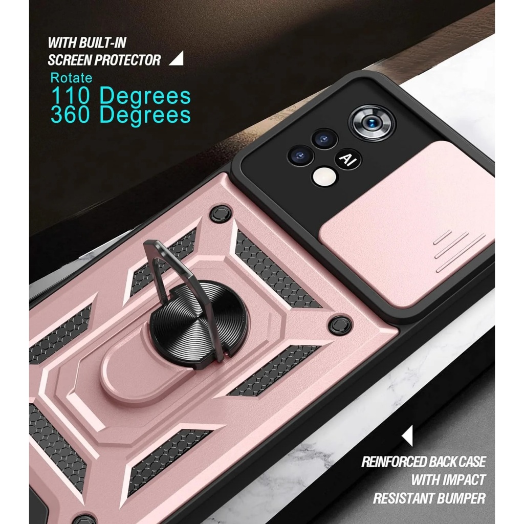 Capa Case Xiaomi Poco X4 Pro 5G (Tela 6.67) Shield Dupla Camada Com Stand e Anel - detalhe