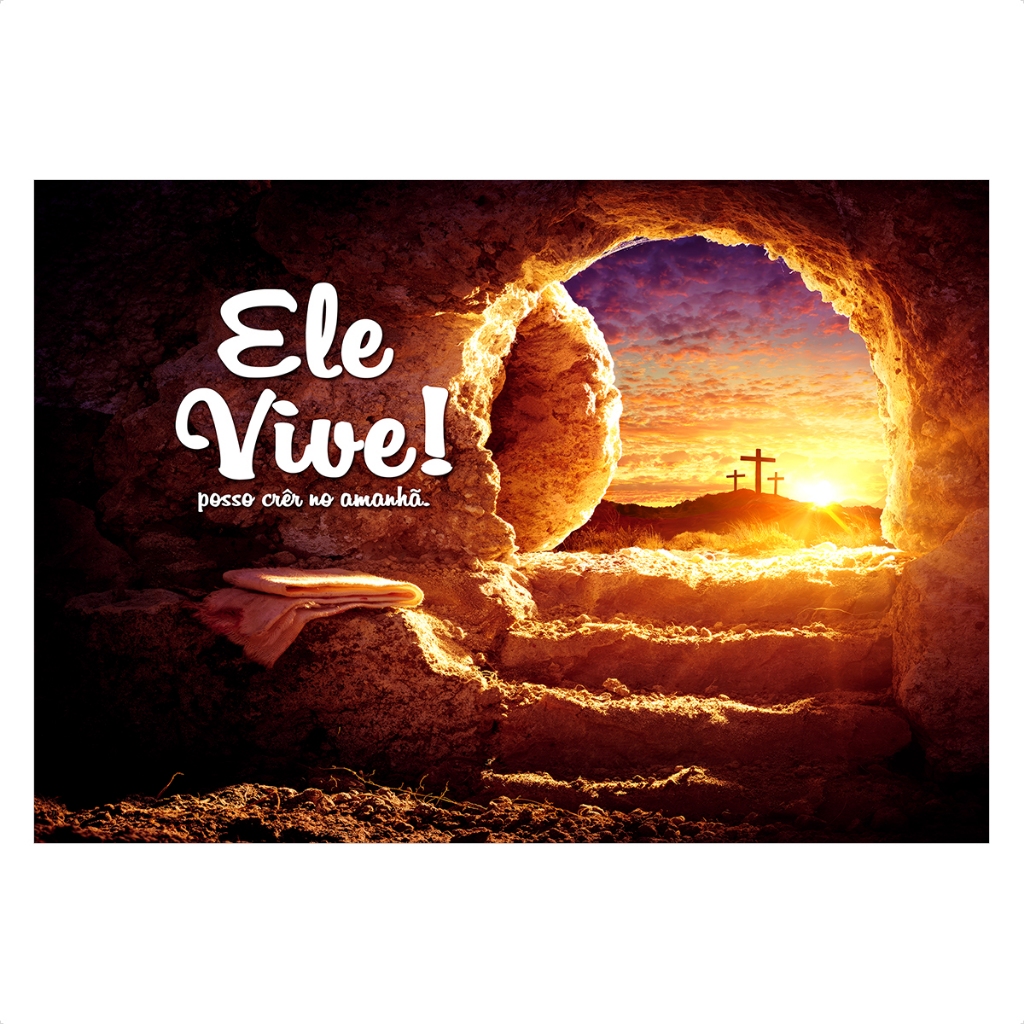 Painel Retangular em Tecido Sublimado Horizontal Páscoa Ele vive Ressurreição 2,00x1,50 em Oferta na Shopee