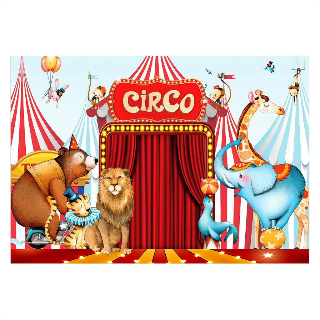 Painel Retangular de Festa em Tecido Sublimado 3D Horizontal 3D Circo Animais Fofo 2,00x1,50 em Oferta na Shopee