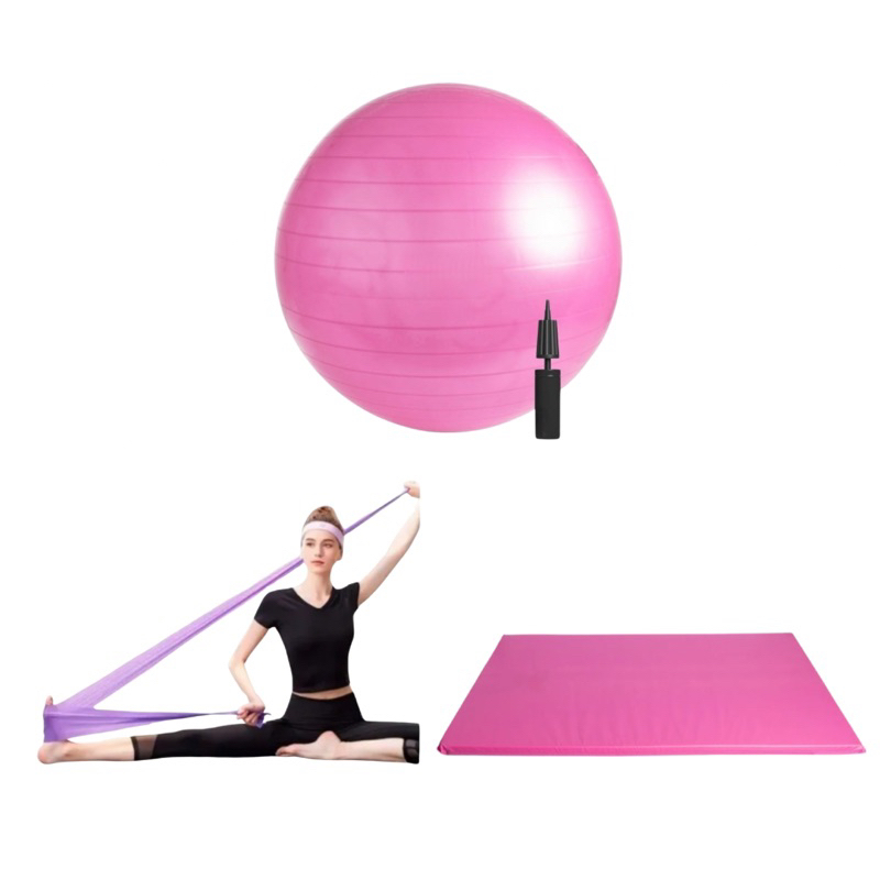 Kit Ginástica Bola De Pilates Suiça + Colchonete + Elástico 1,5m