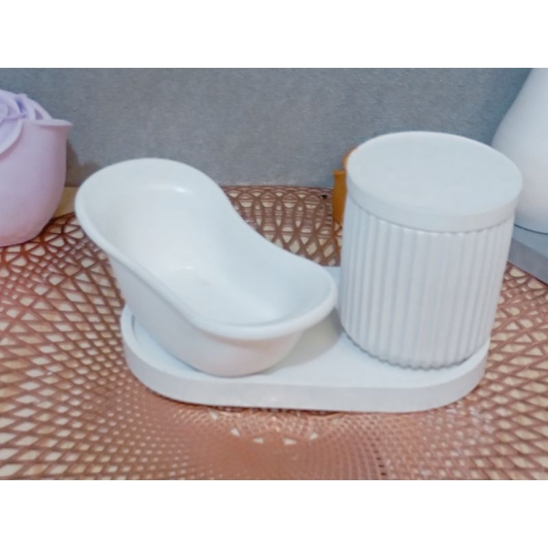 Kit decorativo banheiro cimento. Organizador, porta joia, porta objetos, porta cotonete.
