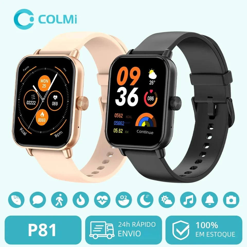 COLMI P81 Smartwatch para Homens e Mulheres, Tela 1.9 ", Modos Esportivos, Smartwatch Bluetooth