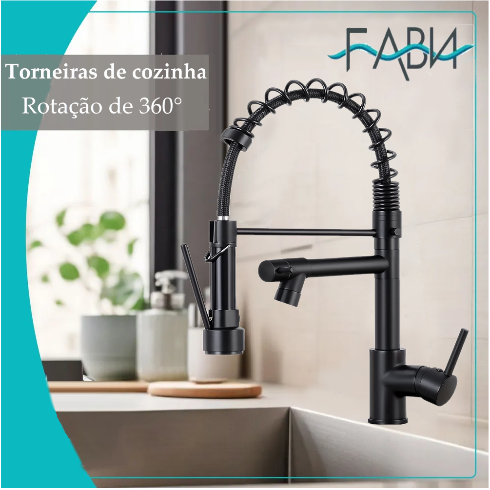 Torneira Cozinha Gourmet Monocomando Com Spray Extensor-preto FABN