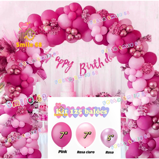 (Kit 125 unidades) Balões Bexiga Pink Rosa Claro liso + Rosa cromado Para Festa Decoração em Oferta na Shopee
