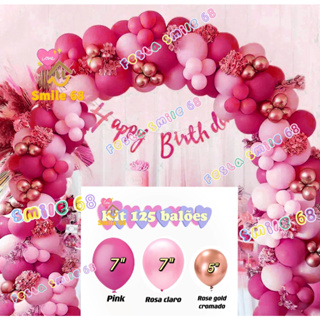 (Kit 125 unidades) Balões Bexiga Pink Rosa Claro liso + Rose gold cromado Para Festa Decoração Aniversário em Oferta na Shopee
