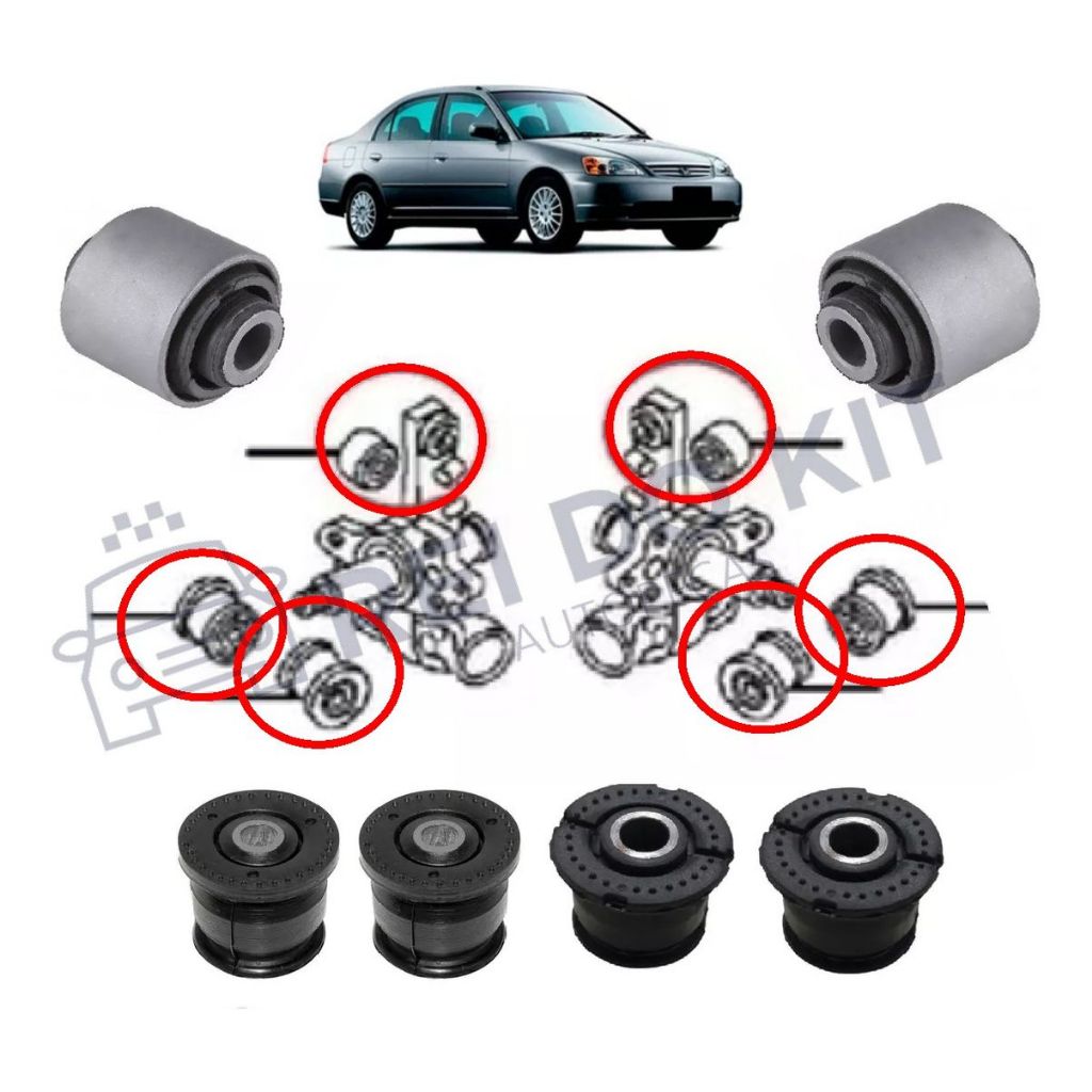 Kit 6 Bucha Manga Eixo Traseira Honda Civic 2001 02 03 04 05