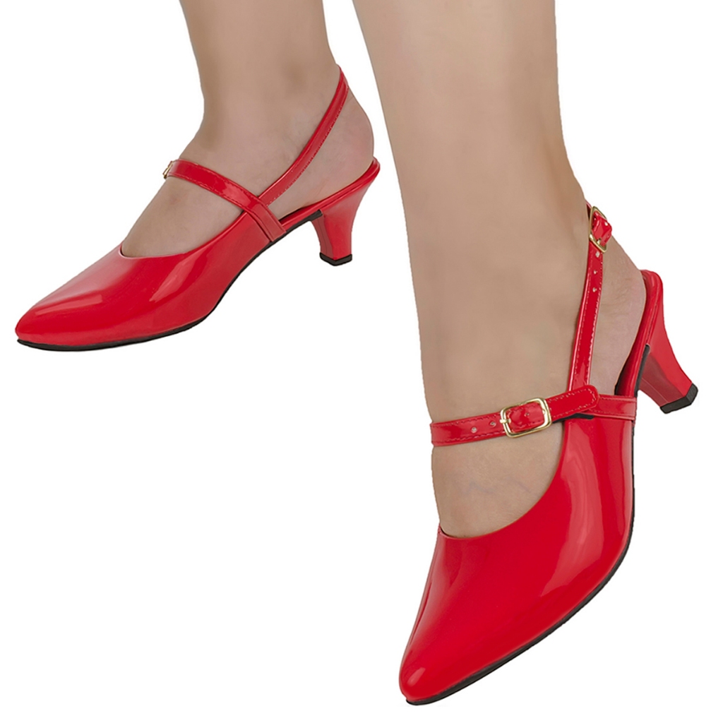 Sapato Feminino Bico Fino Scarpin Retro Moderno Estiloso Saltinho Red 205-01