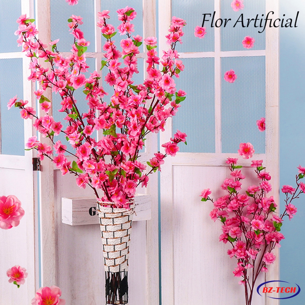 Kit Com 10 Hastes Galhos de Flor Pessegueiro Grande Artificial 120cm Flors De Cerejeira Decoração em Oferta na Shopee