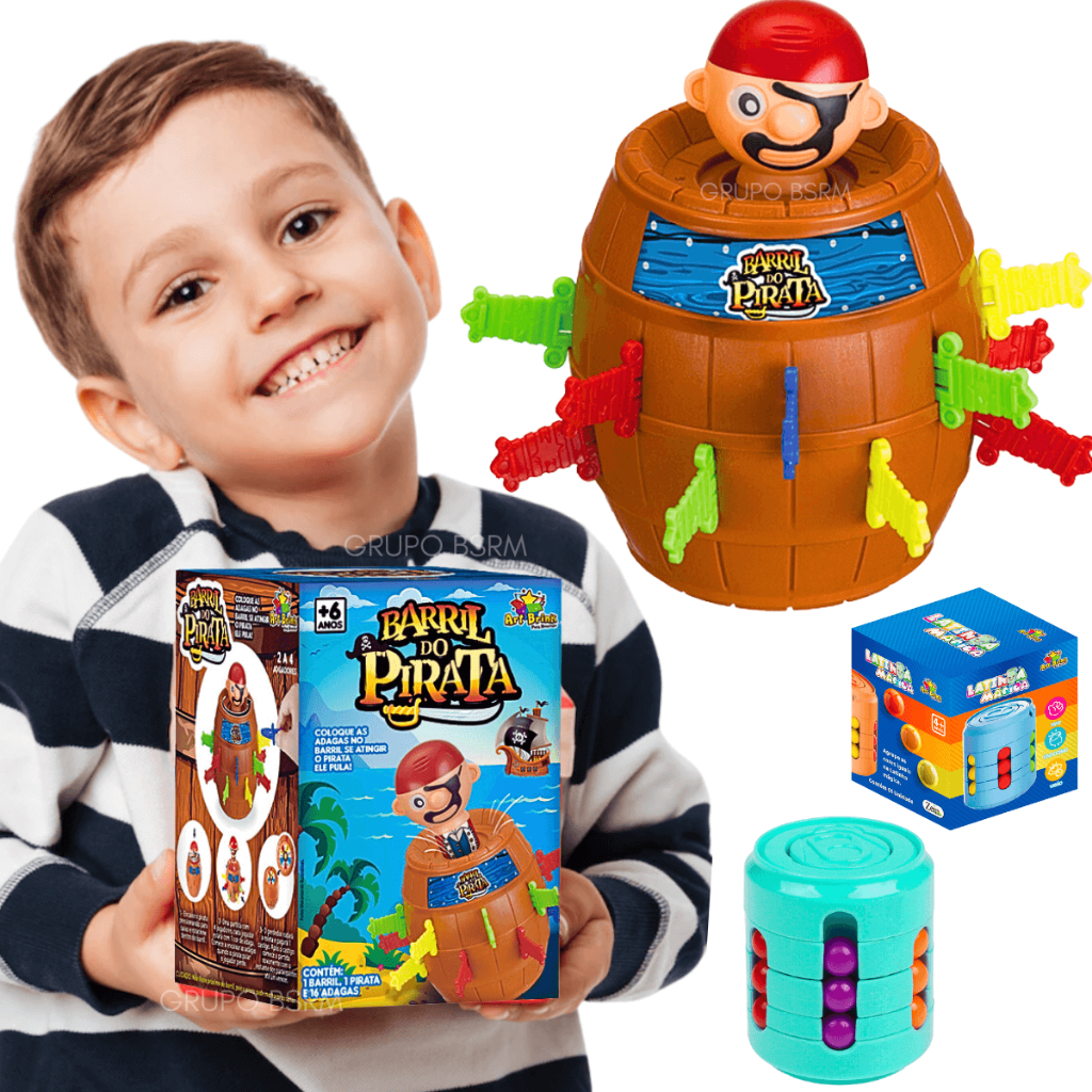 Kit Jogos de Tabuleiro infantil pedagogicos educativos Pula Pirata Barril Art Brink presente brinquedo criança 5 anos menino menina + Brinquedo Anti Stress Fidget Toy 2 em 1 Hand Spinner Cilindro Mágico