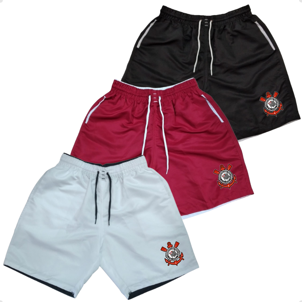 Kit 3 Shorts Corinthians Bermudas Tactel Masculina Premium Calção Timão lançamento
