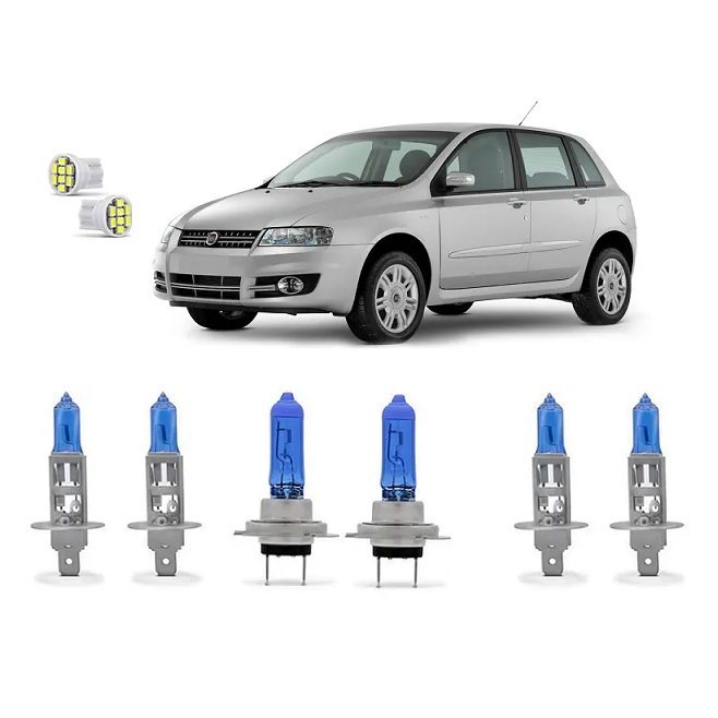 Kit 6 Lampada Super Branca Farol e Milha Stilo 2003 a 2012 8500k H1 H7 H1