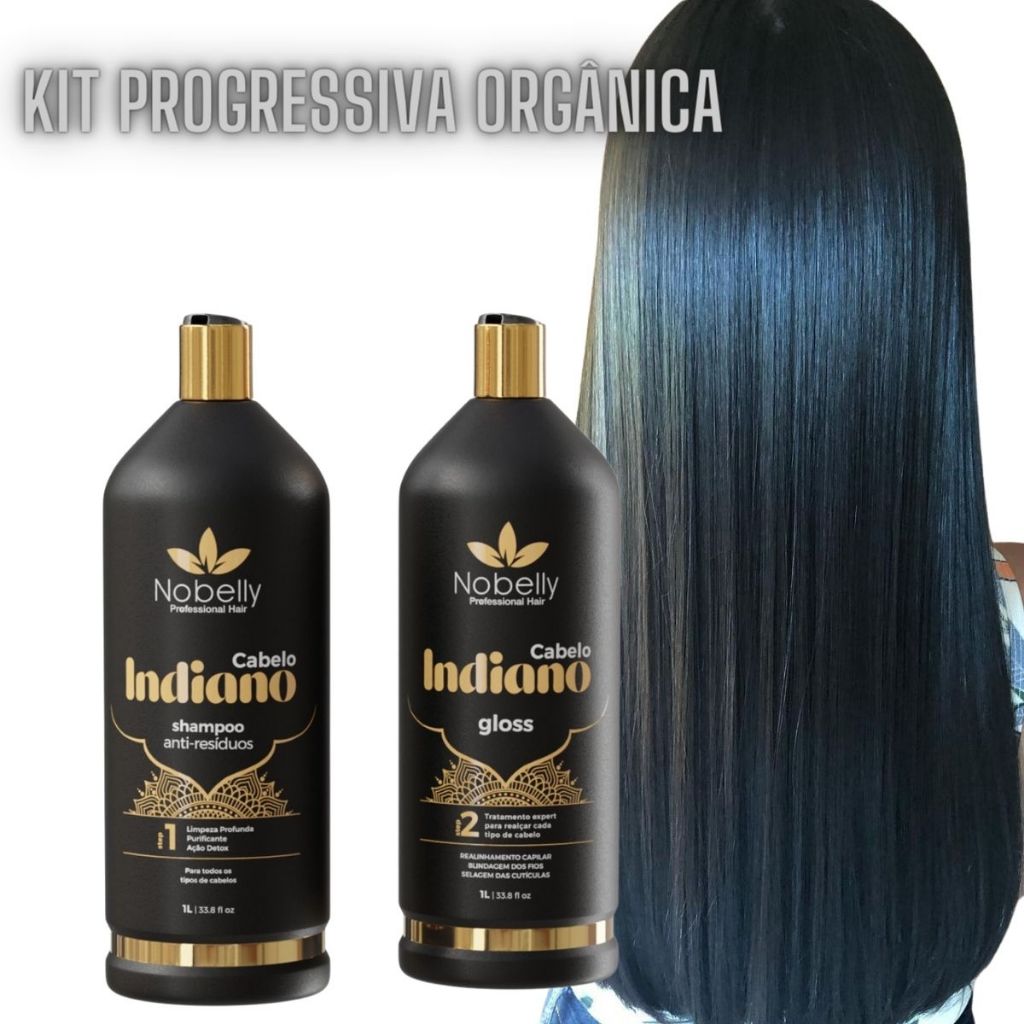 Progressiva Organica sem Formol Indiana da Nobelly Professional kit com Shampoo e Gloss 1 litro cada