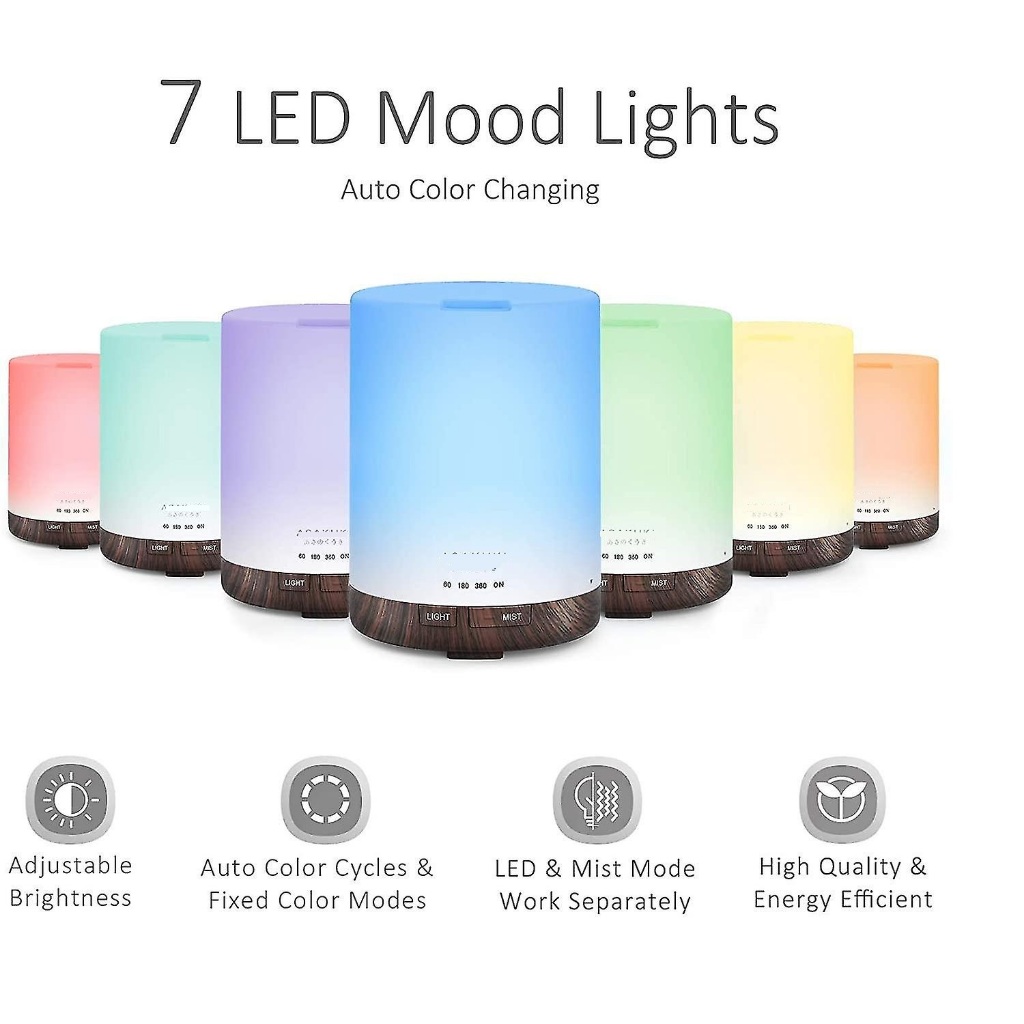 Umidificador de difusão de óleo essencial 5 em 1 com 7 cores LED 300ml