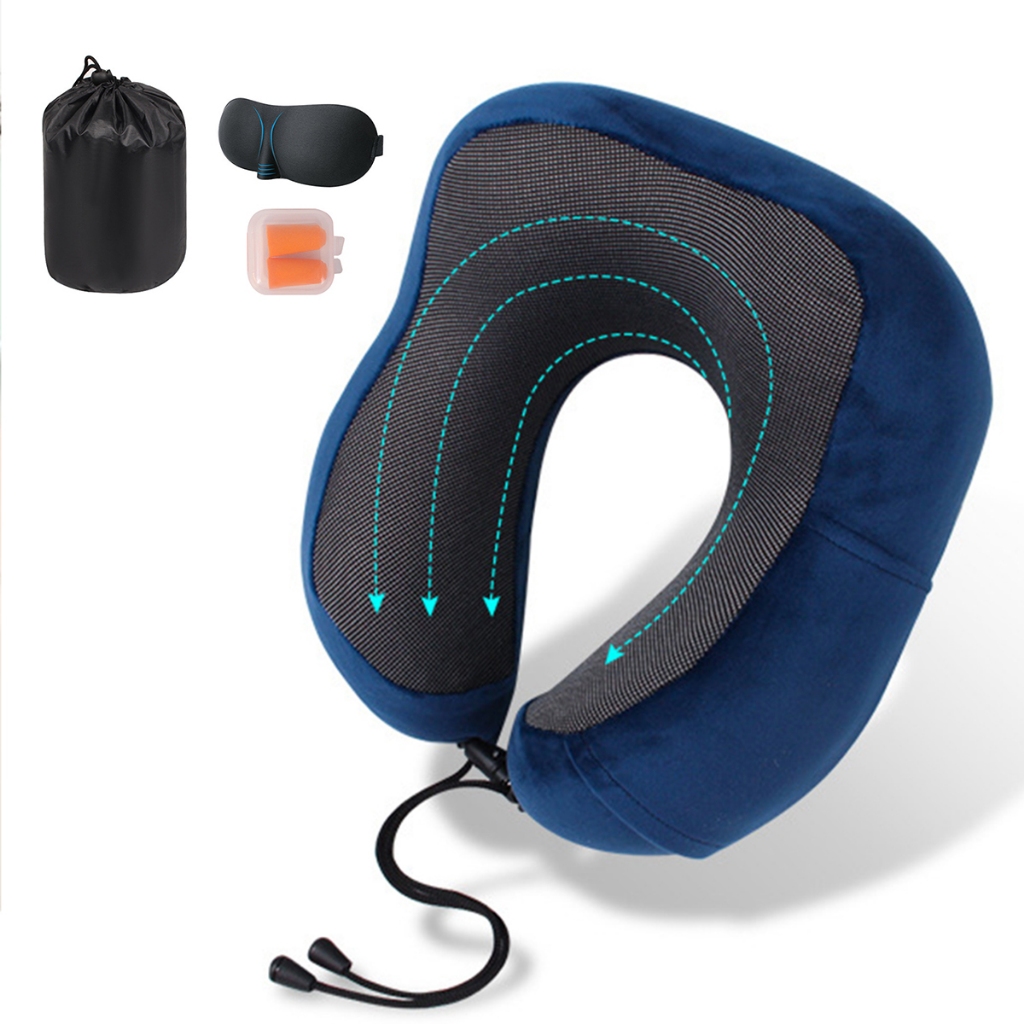 Imagem Kit Viagem Travesseiro Almofada Espuma Viscoelástica E Máscara Tapa Olho E Protetor Auricular