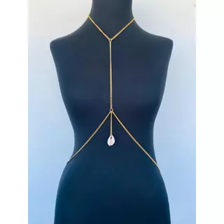 colar de corpo Correntaria de corpo bodychain borychain dourado com pingente de búzios