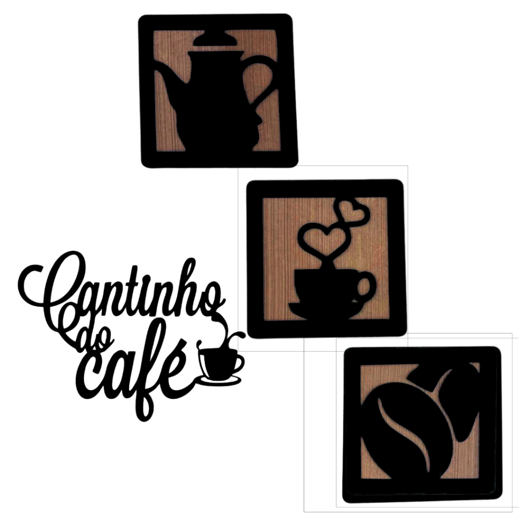 Kit Apliques com Quadros e Palavra Cantinho do Cafe Preto com Caramelo Mdf Decoração Escritorio em Oferta na Shopee
