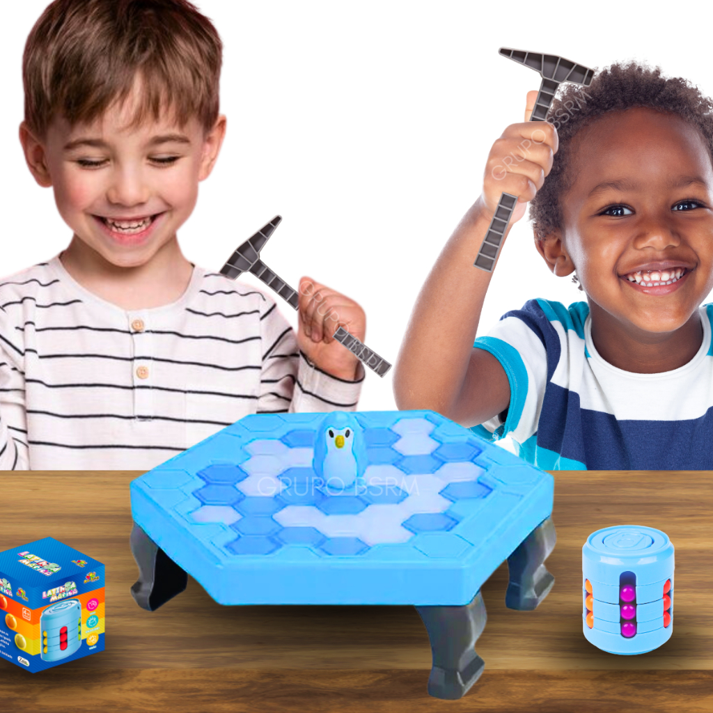 Kit Jogos de tabuleiro pedagógicos educativos infantil Pinguim Quebra Gelo Numa Fria Art Brink presente brinquedo