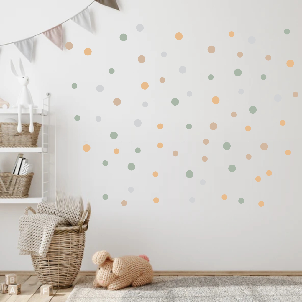 Adesivo de parede Infantil bolinhas 4 e 3 cm Boho Escandinavo decoração Papel de Parede quartinho bebê