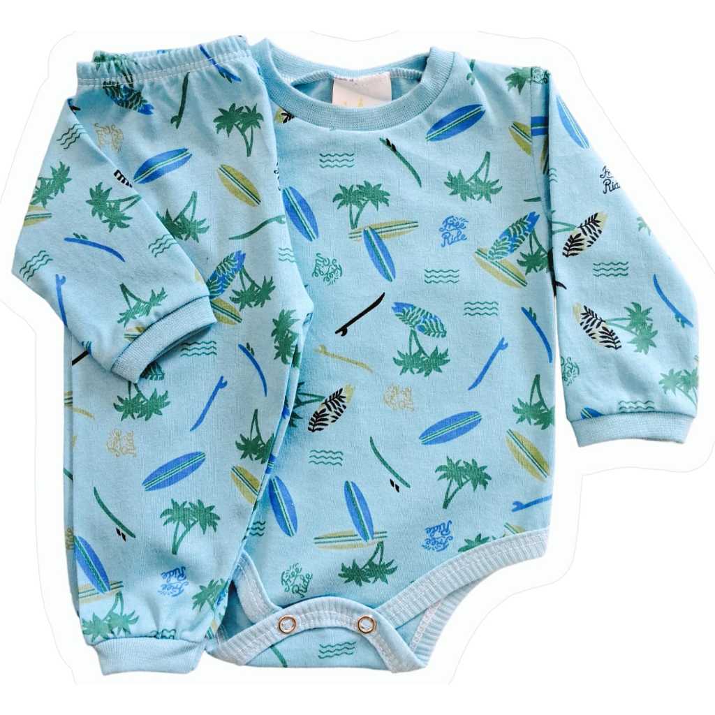 Conj Bebê - Body Manga Longa Com Calça 100% Algodão Menino Menina RN ao GG Ref 2005