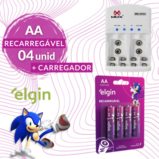 Carregador De Pilhas Auto Stop + 4 Pilhas Aa 2500 Mah Elgin em Oferta na Shopee