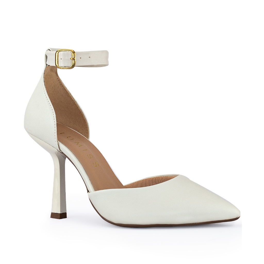 Scarpin Feminino Lumiss Fivela Sapato Salto Alto Fino Confortável Off White