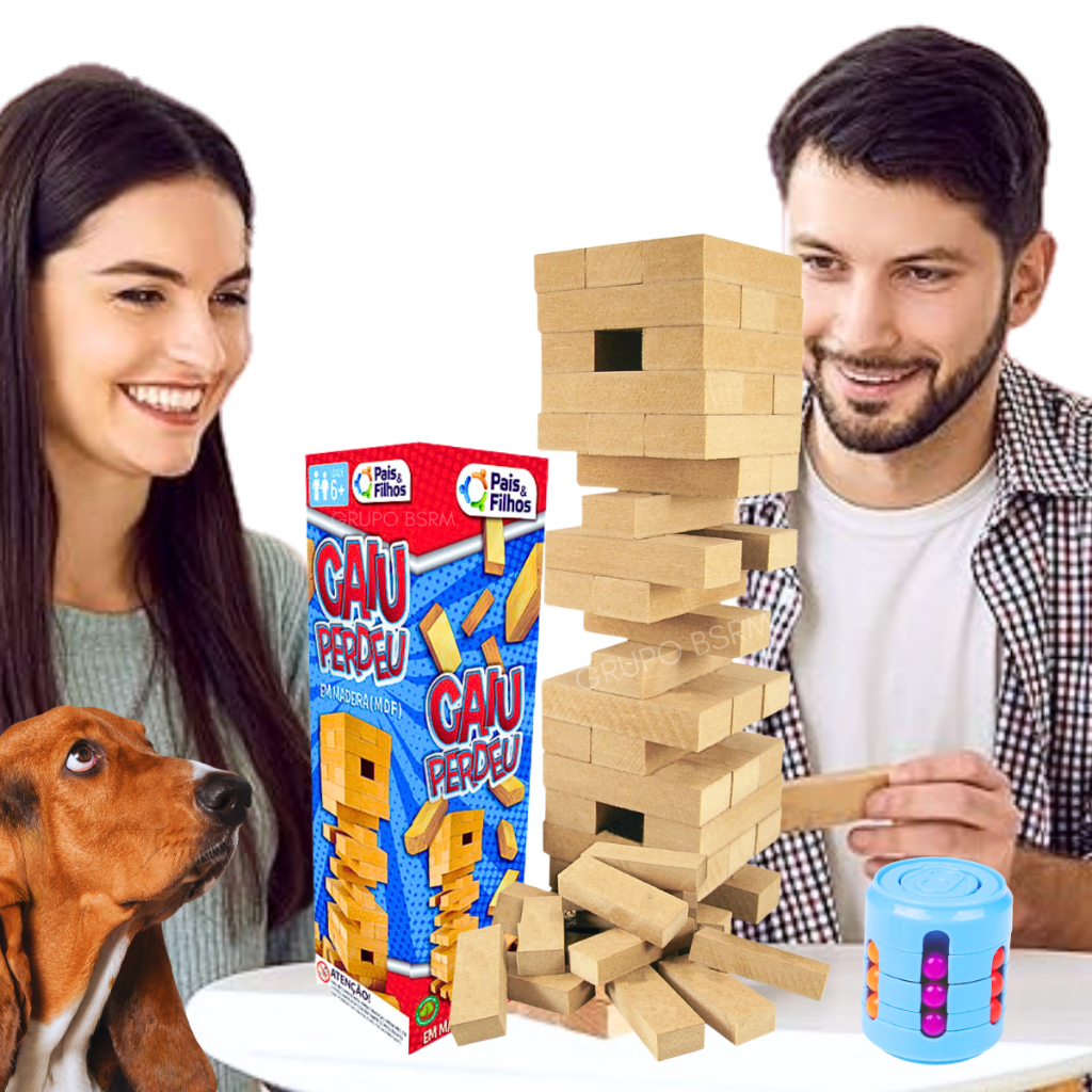Jogos infantil educativos pedagogicos Jogo de tabuleiro Caiu Perdeu Torre de Blocos madeira mdf Art Brink presente menino menina brinquedo criança 5 anos + Fidget Toy Hand Spinner Brinquedo Anti Stress Cilindro Mágico 2 em 1