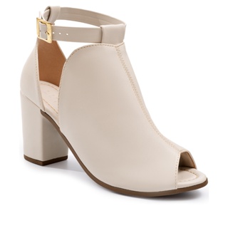 Sandália Feminina Lumiss Ankle Boot Fechada Salto Alto Grosso Confortável Off White em Oferta na Shopee