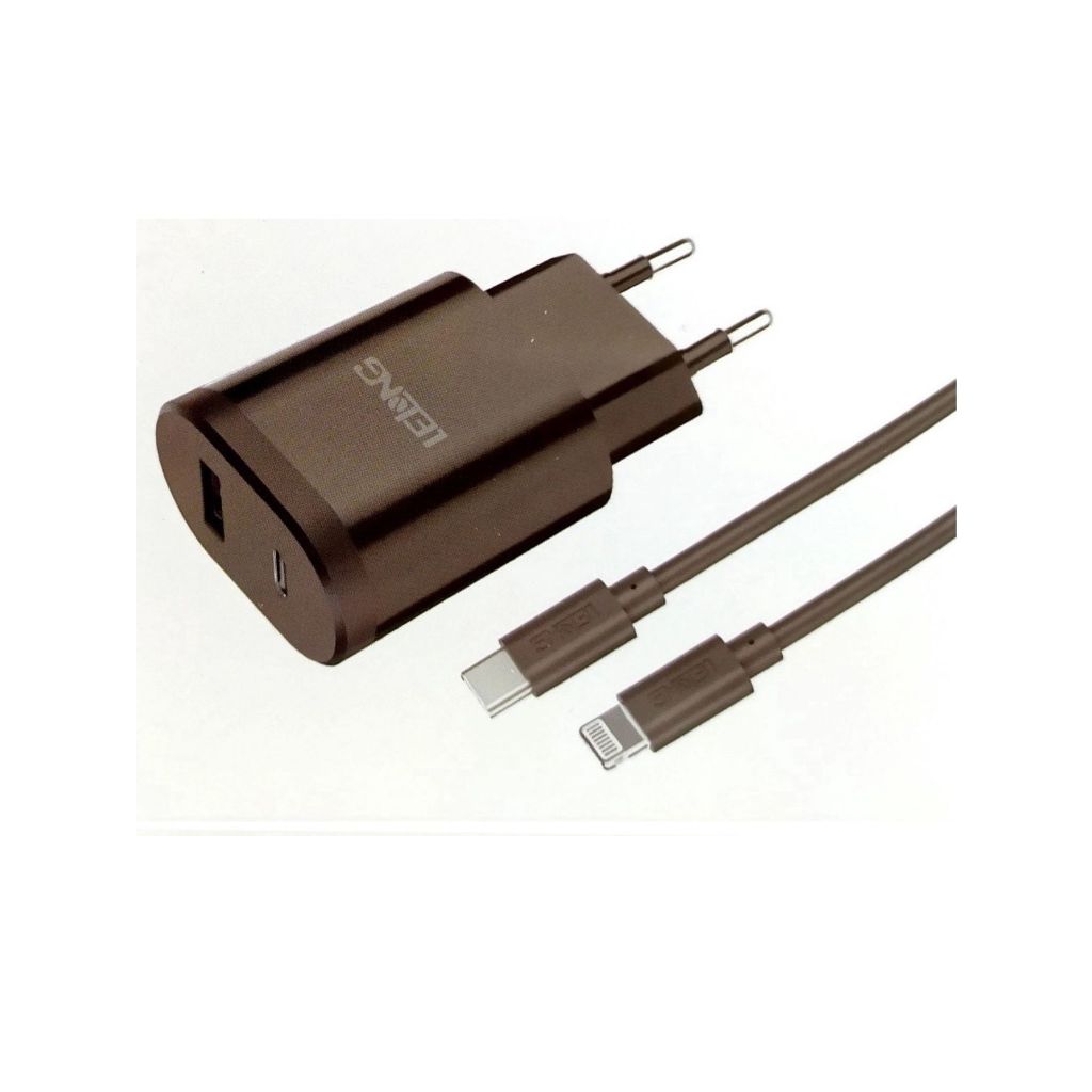 Carregador de Parede Turbo - Carregador Rápido com 1 Porta USB + 1 Porta Tipo-C + Cabo IOS - Envio Imediato