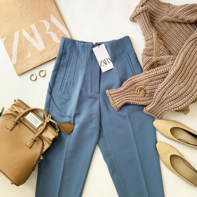 Calça Alfaiataria Feminina Zara Social Moda Luxo Cintura Alta Elegante Trabalho Festa