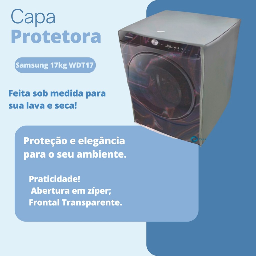 CAPA PARA LAVA E SECA SAMSUNG 17KG WD17T SMART TRANSPARENTE