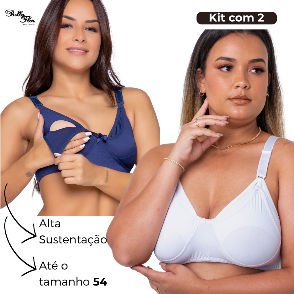 KIT 2 Sutiãs Básicos AMAMENTAÇÃO de AMAMENTAR Forma Grande Plus Size