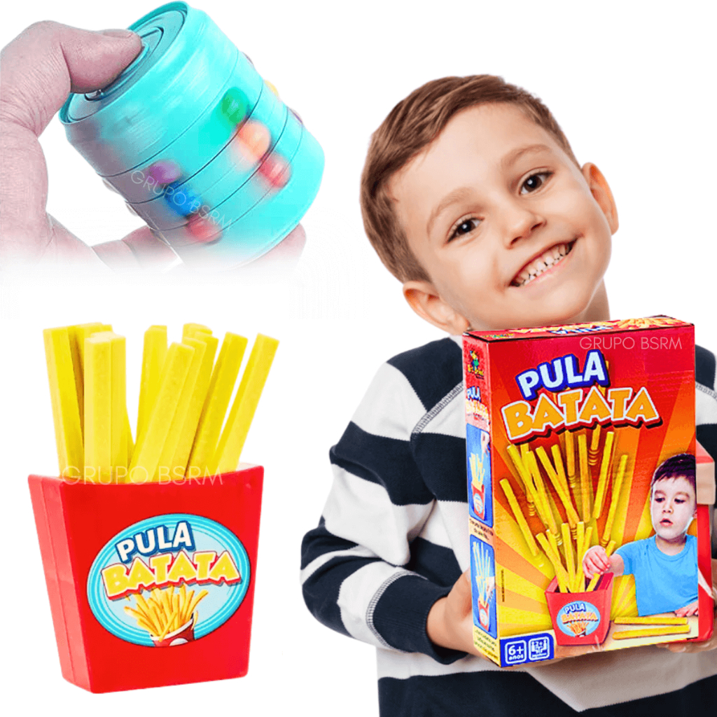 Jogos infantil educativos pedagogicos Jogo de tabuleiro Pula Batata Art Brink presente menino menina brinquedo criança 5 anos + Fidget Toy Hand Spinner Brinquedo Anti Stress Cilindro Mágico 2 em 1