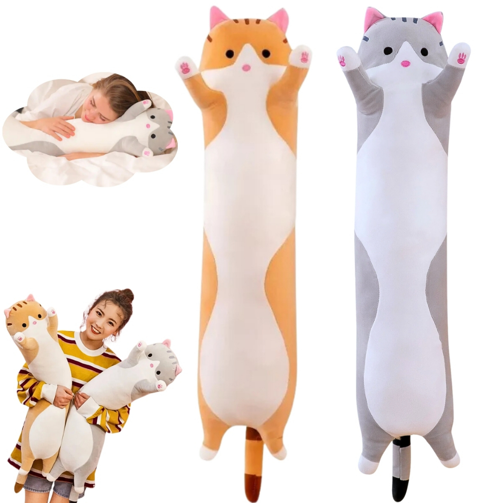 Gato Pelúcia Grande Travesseiro de Corpo Almofada Comprido Rolo Dormir Criança Adulto Macio 100cm em Oferta na Shopee