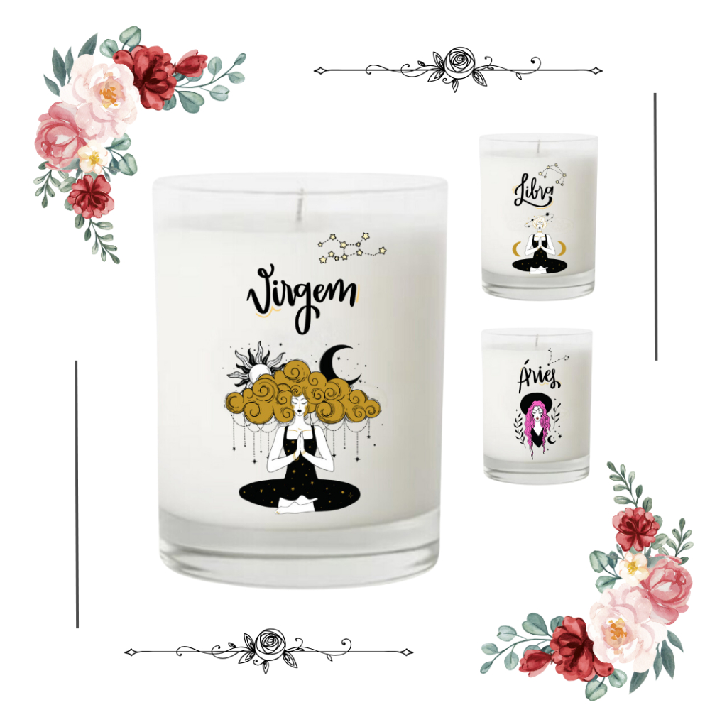 Imagem Velas Aromatizada Personalizada Signo Zodíaco Cera Vegetal No Copo de Vidro