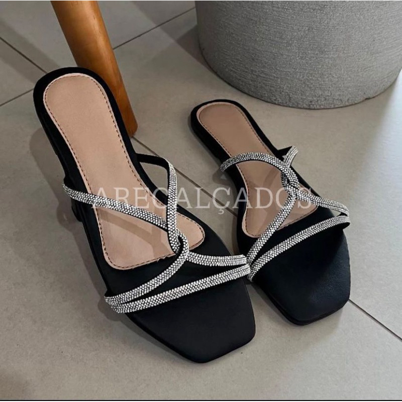 Oferta Sandália Feminina Rasteirinha Delicada de Strass Confortavel Casual