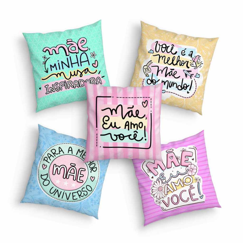 Kit 5 Mini Almofadas para Cesta dia das Mães 20 x 20cm - MD05