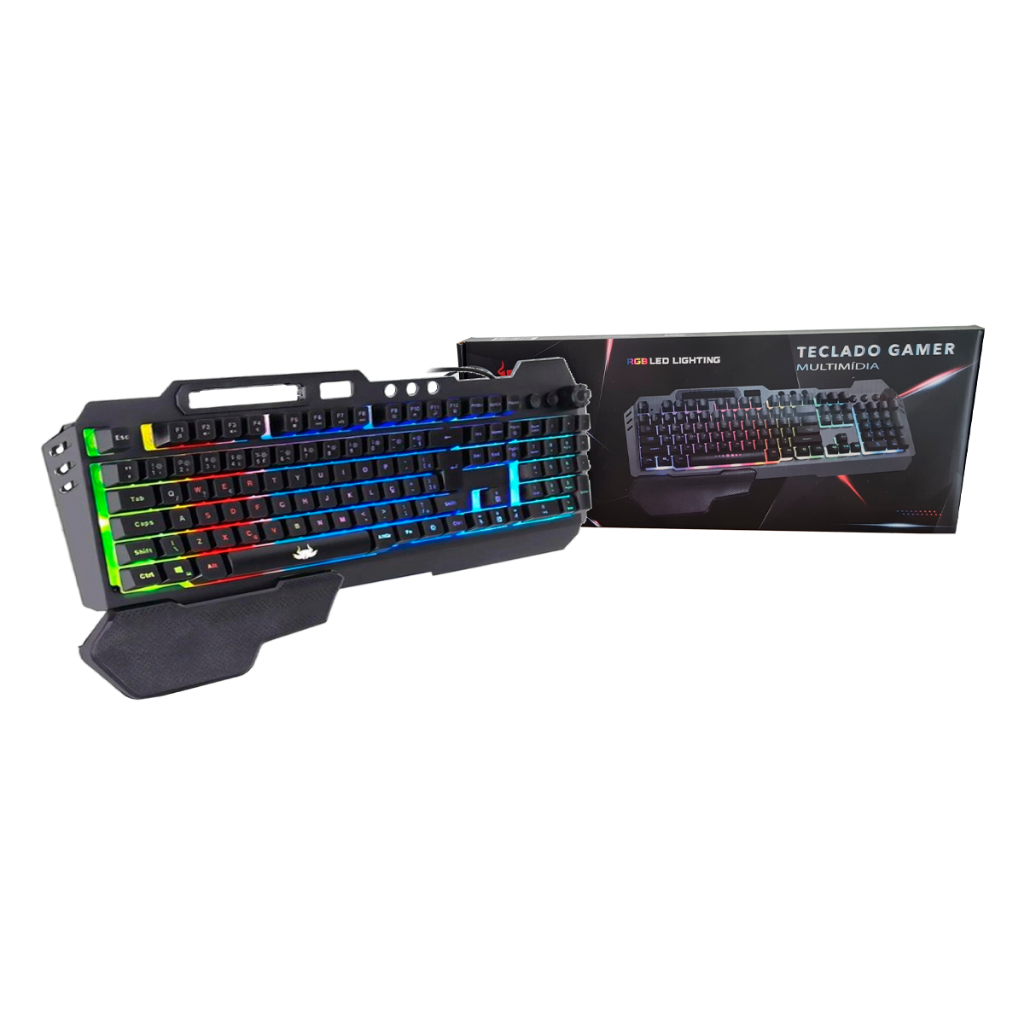 Teclado Gamer Usb Iluminado com Apoio de Punho e Suporte para Celular KNUP - KP-TE105