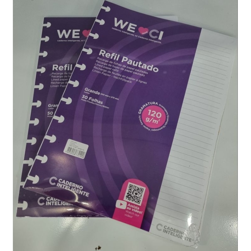 Refil Pautado Para Caderno Inteligente 90g ou 120g / Refil de Folhas Caderno Inteligente